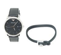 Emporio Armani Montre pour homme, mouvement à trois aiguilles avec date, boîtier en acier inoxydable de 41 mm avec bracelet en cuir, AR80059