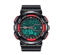 Montre Sport Homme Digitale avec Grand Cadran Analogique et LED Numérique, Digital Montre Bracelet Homme Garçon, Chronographe, Bracelet en Résine Cadeau Homme,Pastèque Rouge-5