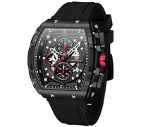 Montre Squelette de Luxe pour Homme - Étanche - Bracelet réglable en Silicone - Style Steampunk - Chronographe - Calendrier - Date - Affaires Lumineuses - Grand Cadran carré, E-Black, Montre Noire de