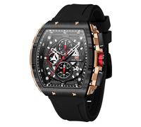 Montre squelette de luxe pour homme - Étanche - Bracelet réglable en silicone - Style steampunk - Chronographe - Calendrier - Date - Affaires lumineuses - Grand cadran carré, E-noir rose, Montre noire