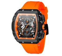 Montre squelette de luxe pour homme - Étanche - Bracelet réglable en silicone - Style steampunk - Chronographe - Calendrier - Date - Affaires lumineuses - Grand cadran carré, E-orange., Montre de luxe