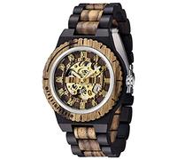 Montre squelette mécanique en bois pour homme - Remontage automatique - Légère - Pour homme Noir et marron