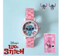 Montre Stitch Quartz Disney Lilo et Stitch Rose + Boucle D'Oreilles Stitch OFFERTE