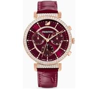 Montre Swarovski 5580345 pour femme - Chronographe quartz, boîtier acier PVD or rose, cadran bordeaux et 100 cristaux