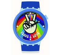 Montre Swatch Big Bold Peace And Love bracelet en silicone bleu SB03N105