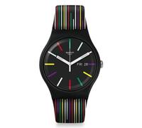 Montre Swatch Nuit D'ete - Noir Et Rayures Multicolores