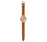 Montre - SWATCH - Skin Irony - Bracelet cuir matelassé - Couleur rose - Boîtier doré rose