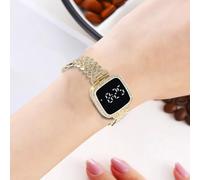 Montre tactile LED avec incrustation de diamants et bande en acier architecturale, mouvement à quartz fiable et poids équilibré (or rose)