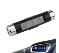 Montre thermomètre pour voiture - 2 en 1 avec écran LED de nuit, mesure heure et température, fixation sur buse d'air, rétro-éclairage bleu clair.