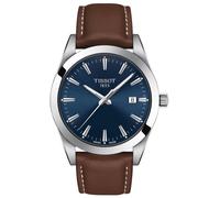 Montre Tissot Gentleman cadran bleu bracelet en cuir marron pour homme T127.4...