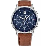 Tommy Hilfiger Montre Homme Multifonction à Quartz de 44 mm - Cadran Bleu Marine, Bracelet en Cuir Marron Clair, 3 sous-Cadrans, Résistance à l'eau 5ATM - 1791629