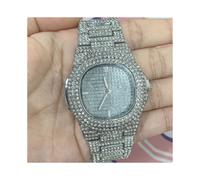 Montre unisexe à quartz glacé (argent) pour homme et femme, style hip-hop, marque de luxe