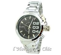 MONTRE UNISEXE FEMME & HOMME ARGENT NOIR FINE DOUBLE DOWN ACIER IDÉE CADEAU LUXE