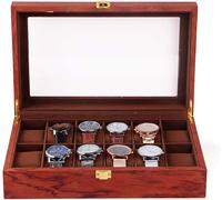 Montres box en bois 12 compartiments boîte à montres boîte à montres avec fenêtre transparente et coussin amovible en velours