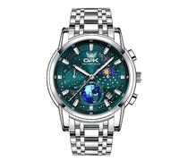 Montres-Bracelets pour Hommes avec Affichage de la Date, Montre pour Hommes Multifonctions à Quartz analogique de Style Professionnel avec Bracelet en Acier Inoxydable, Green