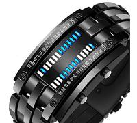 Montres-Bracelets pour Hommes, Creative Mens Binary Matrix Bleu LED Montre Numérique Mode Classique Noir Plaqué Étanche Étanche Rétroéclairage Bracelet Montres