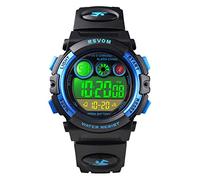 Montres Enfants garçons, Montre numérique Digitale 5 étanche 12/24H/chronomètre/EL colorée, électroniques Montres Bracelets garçons Enfants de Couleur Bleu