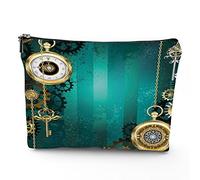 Montres et chaînes, trousse de maquillage en lin pour femme, articles anciens, montres, clés et chaînes, pochette de maquillage pour sac à main, cadeau résistant à l'eau, vert doré, 17,8 x 22,9 cm,