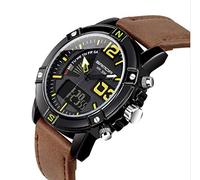 Montres Homme Montres Bracelet Numérique Militaire Sport Imperméable LED Chronomètre Lumineux Multifonction Montre en Cuir Numérique Analogique Alarme Jour Quartz Cool Mode Montres de Mode, Marron et