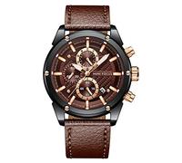Montres Hommes,Mini Focus Multifonction Sport Quartz 30m étanche Classique analogique Chronographe avec Acier Inoxydable Bracelet Bleu (Marron)