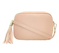 Montte Di Jinne Sac à bandoulière pour femme avec fermeture éclair et bandoulière réglable 100 % cuir véritable, fabriqué en Italie, Rose fumée, Length: 20cm Height: 15cm,Width: 8cm