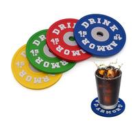 monTTese Lot de 4 dessous de verre en forme de poids pour boissons originales et durables, finition en PVC, disques à barres
