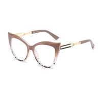 Montures de lunettes pour hommes et femmes, monture métallique œil de chat ultra-légère, verres transparents anti-lumière bleue, café, C