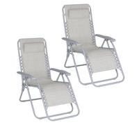 MONTY Set de 2 sillones Non Gravity de Acero y textileno Beige Con bloqueo de posición