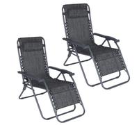 MONTY Set de 2 sillones Non Gravity de Acero y textileno Gris Con bloqueo de posición