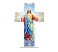MONTY SOUL Crucifix de table acrylique décoratif et spirituel - pièce maîtresse religieuse colorée - décor sacré et idée cadeau pour les fêtes religieuses, Noël et Pâques