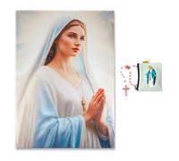 MONTY SOUL Impression sur toile Madonna Reine de la famille en haute définition 60 x 40 cm, collier chapelet et porte-chapelet - Tableau moderne religieux - Vierge Marie, Art sacré