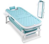 Monucep Baignoire pliable pour adulte - 132 x 60 x 50 cm - Portable - Avec coussin de nuque et picots de massage - Baignoire mobile peu encombrante pour salle de bain, balcon et jardin - Bleu