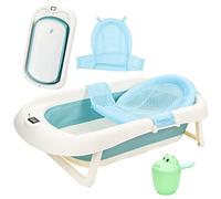 Monucep Baignoire pour bébé de 0 à 6 ans, pliable, avec thermomètre intégré et gobelet de lavage pour les cheveux, 50 l, verte