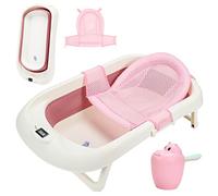 Monucep Baignoire pour bébé de 0 à 6 ans, pliable, avec thermomètre intégré et gobelet de lavage pour les cheveux, 50 l, rose