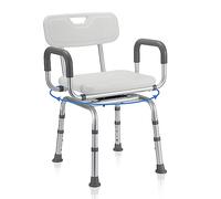 Monucep Chaise de douche pivotante à 360° pour personnes âgées, tabouret de douche avec accoudoirs et dossier pour personnes âgées, 100 kg, siège de douche réglable en hauteur de 36 à 52 cm, aide à la