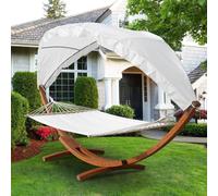 Monucep Hamac de jardin avec support en bois, hamac double de 2 places avec pare-soleil, jusqu'à 200 kg, résistant aux intempéries, pour balcon, terrasse et jardin