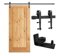 Monucep Kit complet de ferrures de porte coulissante de 183 cm pour portes coulissantes avec guide au sol, porte coulissante en bois, noir, convient pour une seule porte en bois de 90 cm, en forme de