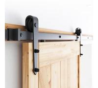 Monucep Kit complet de ferrures de porte coulissante de 183 cm pour portes coulissantes avec guide au sol, porte coulissante en bois, noir, convient pour une seule porte en bois de 90 cm, en forme de