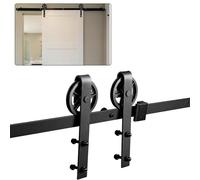 Monucep Kit complet de ferrures de porte coulissante de 200 cm avec guide au sol, pour porte coulissante en bois Big Wheel, noir, convient pour une seule porte en bois de 100 cm