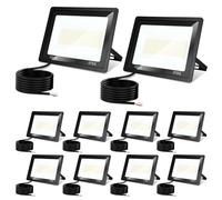 Monucep Lot de 10 spots LED d'extérieur 100 W 6500 K/4000 K/3000 K à intensité variable, étanche IP65, pour garage, jardin, cour, portes d'entrée, pelouse, marches [Classe énergétique E]