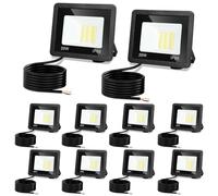 Monucep Lot de 10 spots LED d'extérieur 20 W à intensité variable 3000 K/4000 K/6500 K, étanche IP65, pour jardin, cour, portes, pelouse, garage, classe énergétique E