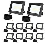 Monucep Lot de 10 spots LED d'extérieur 30 W à intensité variable 3000 K/4000 K/6500 K, étanche IP65, pour jardin, cour, portes, pelouse, garage, classe énergétique E
