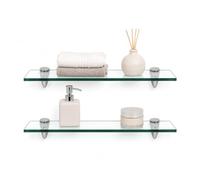 Monucep Lot de 2 étagères en verre avec support réglable en verre de sécurité ESG de 8 mm pour salle de bain, cuisine et balcon, 50 x 10 cm