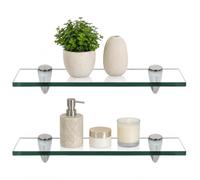 Monucep Lot de 2 étagères en verre avec support réglable en verre de sécurité ESG de 8 mm, pour salle de bain, cuisine et balcon, 30 x 10 cm