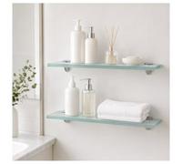 Monucep Lot de 2 étagères murales en verre avec support réglable, verre trempé de sécurité dépoli de 8 mm, pour douche, salle de bain, cuisine et balcon, 50 x 10 cm