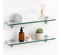 Monucep Lot de 2 étagères murales en verre trempé transparent de 8 mm avec support réglable, idéale comme étagère de douche/étagère de salle de bain pour salle de bain, cuisine et balcon, 40 x 10 cm