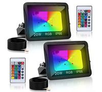 Monucep Lot de 2 projecteurs RVB 20 W avec télécommande - Projecteur LED d'extérieur - Projecteur extérieur IP66 - Étanche - Fonction mémoire - Projecteur d'extérieur - Éclairage d'ambiance de jardin