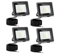 Monucep Lot de 4 projecteurs LED d'extérieur 10 W à intensité variable 3000 K/4000 K/6500 K, étanche IP65, pour jardin, cour, portes, pelouse, garage, classe énergétique E