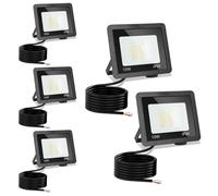 Monucep Lot de 5 projecteurs LED d'extérieur 10 W à intensité variable 3000 K/4000 K/6500 K, étanche IP65, pour jardin, cour, portes, pelouse, garage, classe énergétique E