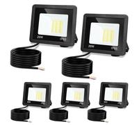 Monucep Lot de 5 projecteurs LED d'extérieur 20 W à intensité variable 3000 K/4000 K/6500 K, étanche IP65, pour jardin, cour, portes, pelouse, garage